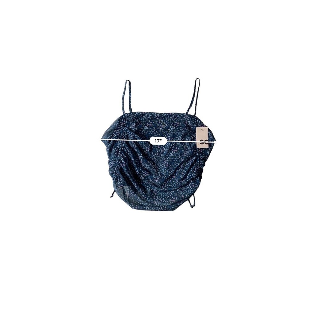 SO Womens Spaghetti Strap Crop Top Size XXL Jrs Blue Floral Ruched Sides Summer - Picture 11 of 14